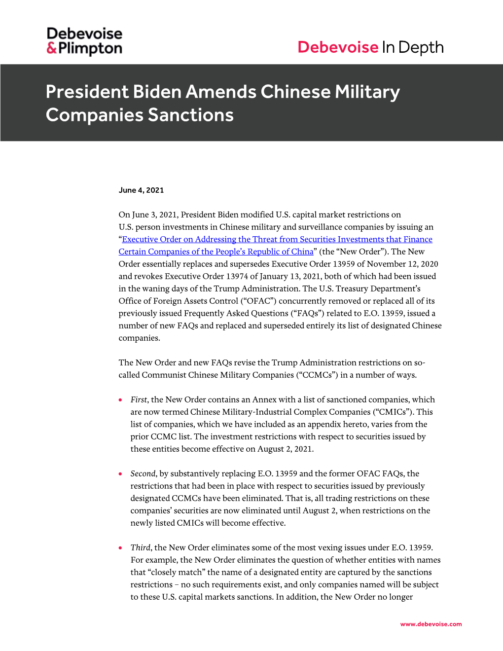 President Biden Amends Chinese Military Companies Sanctions