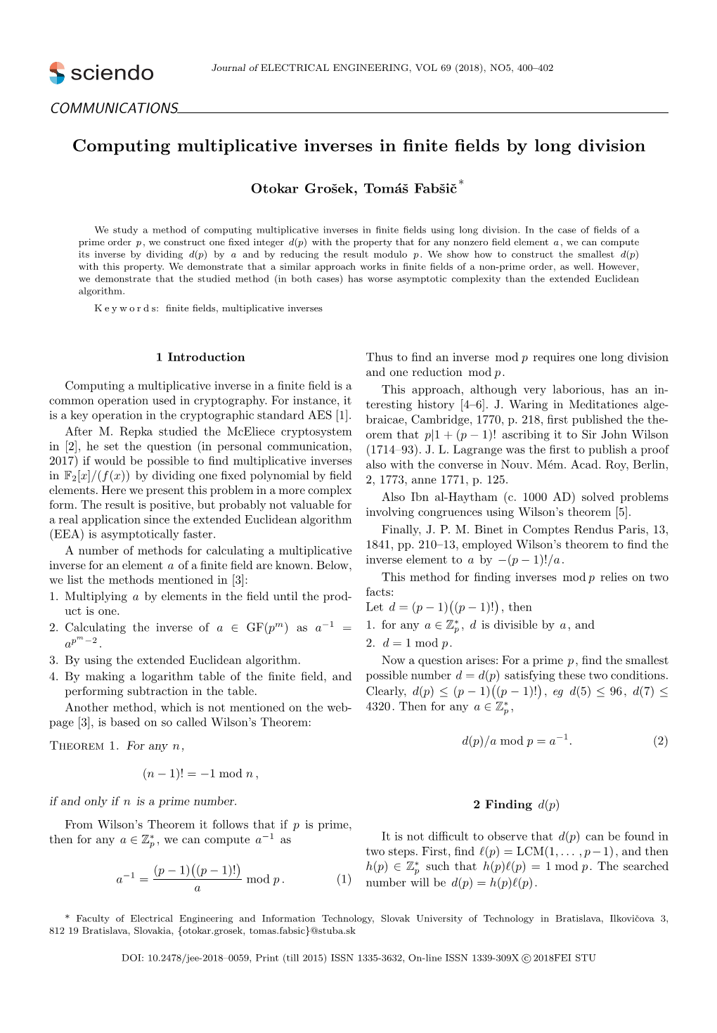 Computing Multiplicative Inverses in Finite Fields by Long Division