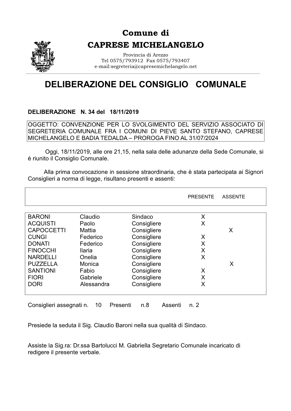 34 Proroga Convenzione Per Il Servizio Associato Di Segreteria Pieve Santo Stefano Caprese Michelangelo Badia Tedalda
