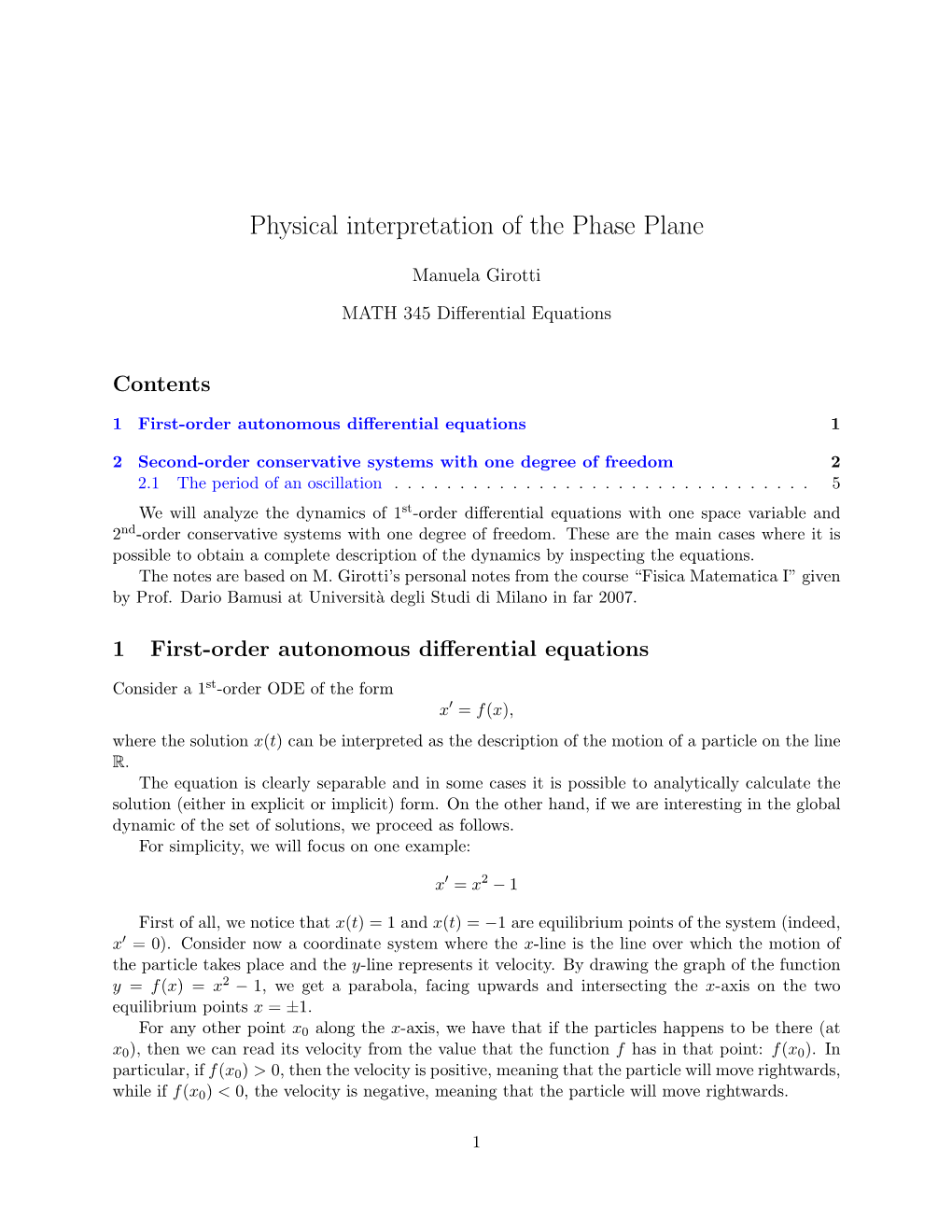 Physical Interpretation of the Phase Plane