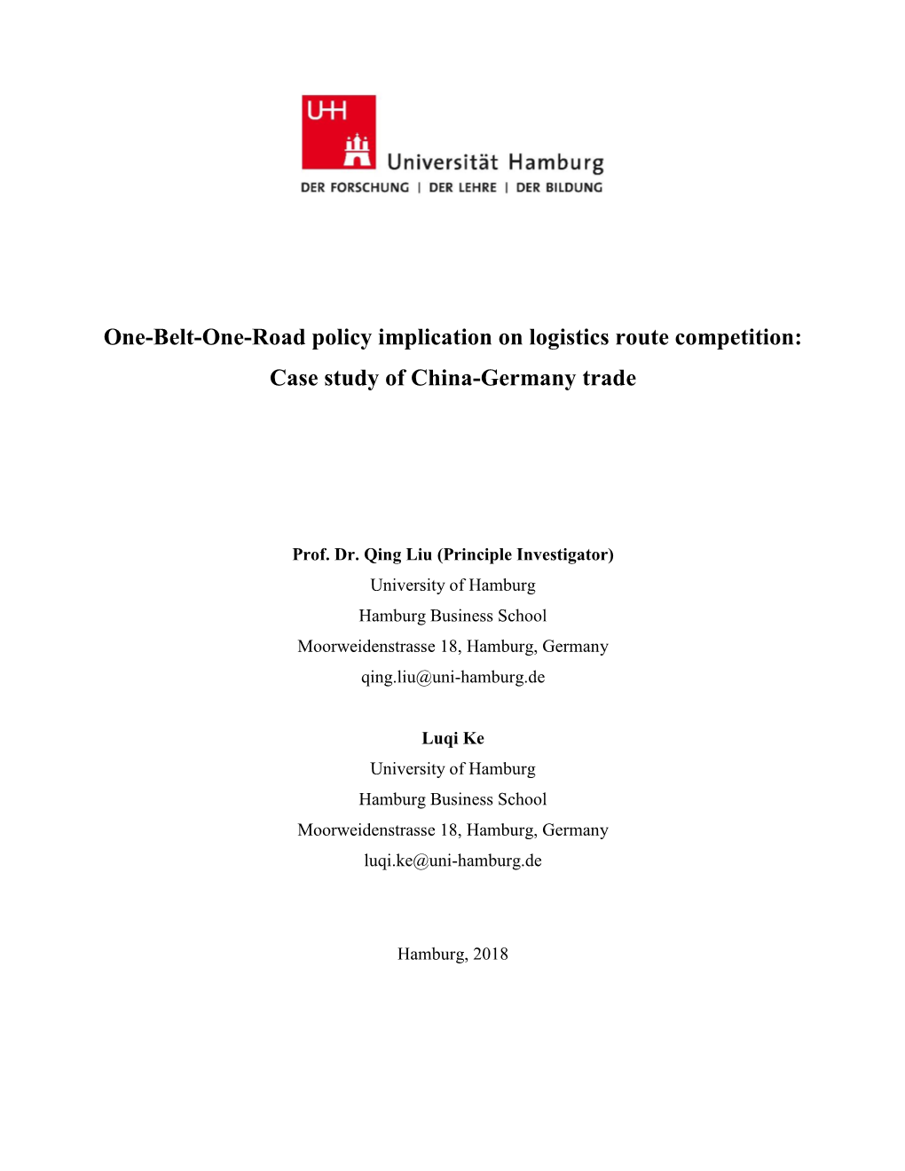 One-Belt-One-Road Policy Implication on Logistics Route Competition: Case Study of China-Germany Trade