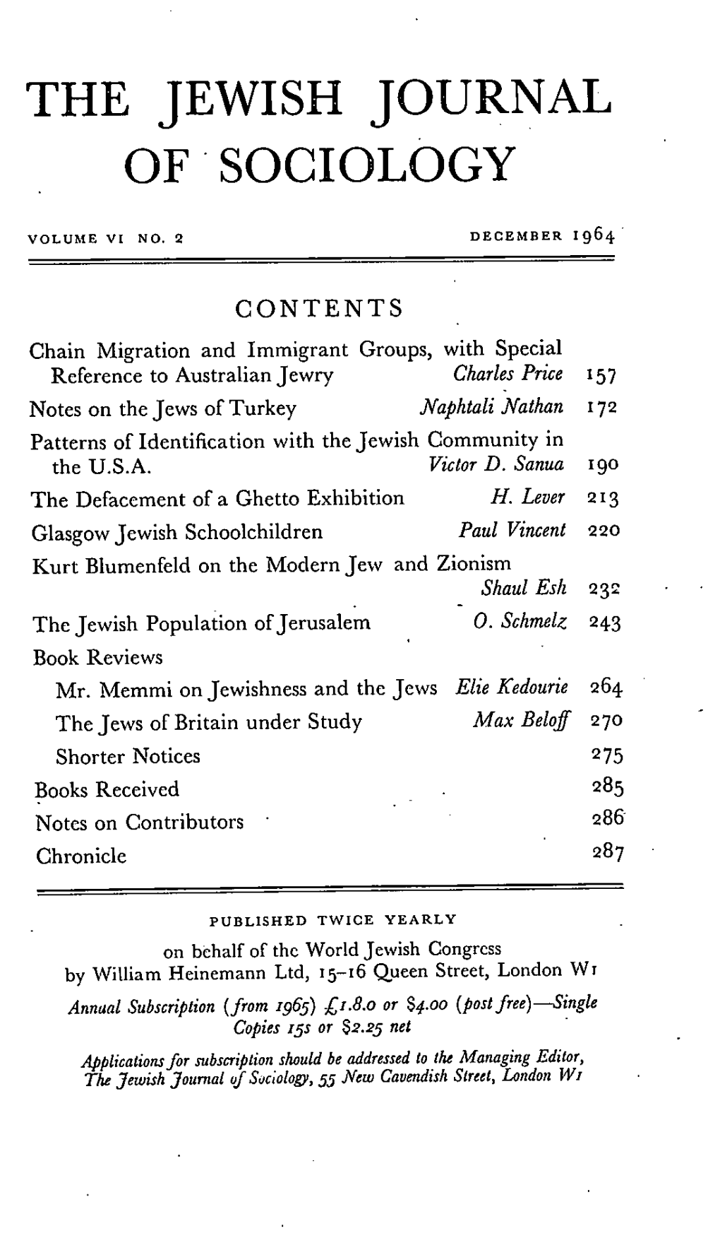 The Jewish Journal of Sociology