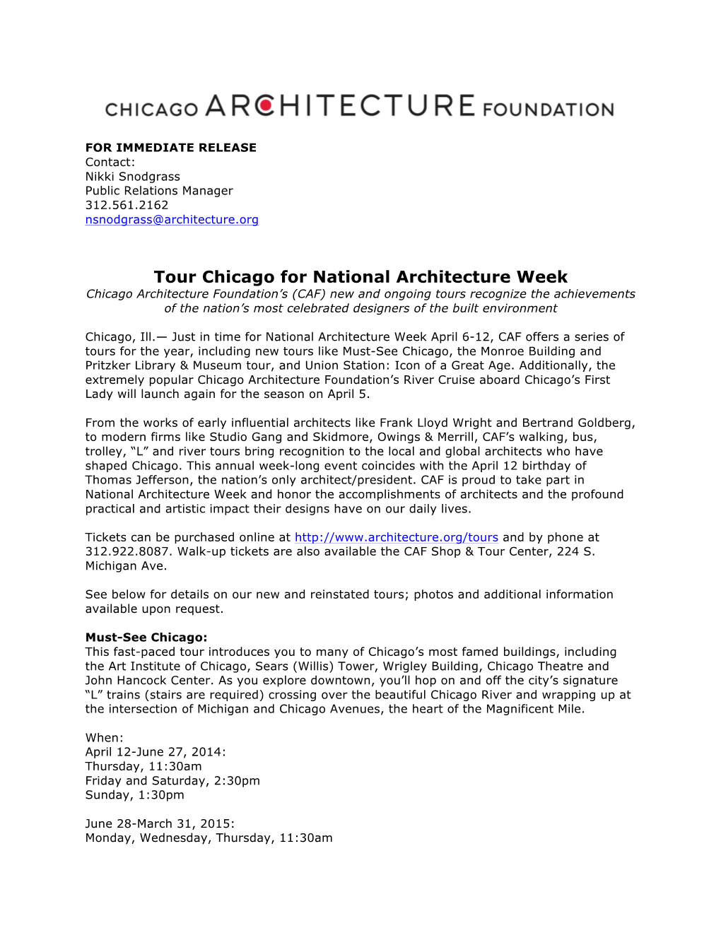 Tour Chicago for National Architecture Week