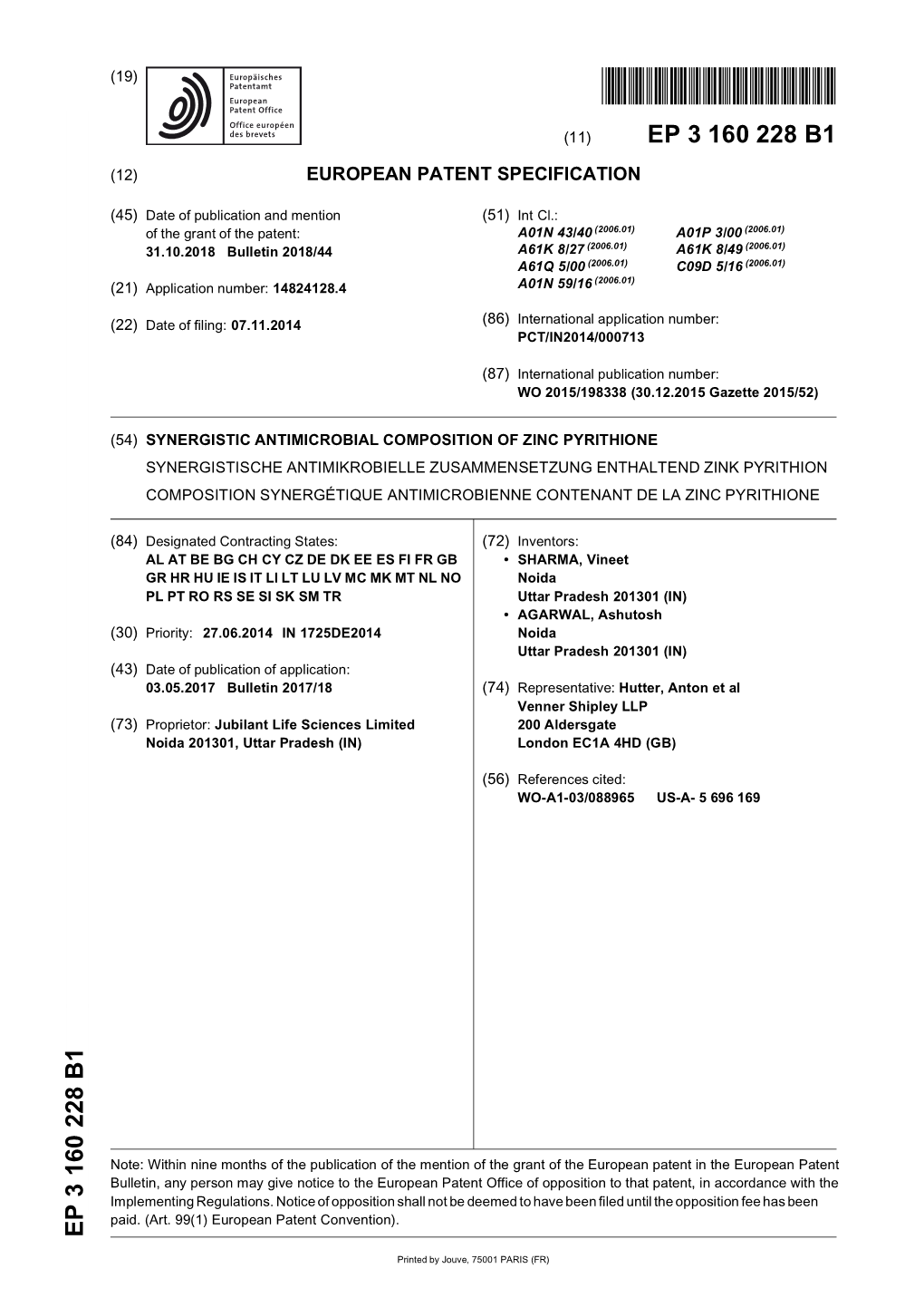 Synergistic Antimicrobial Composition of Zinc Pyrithione