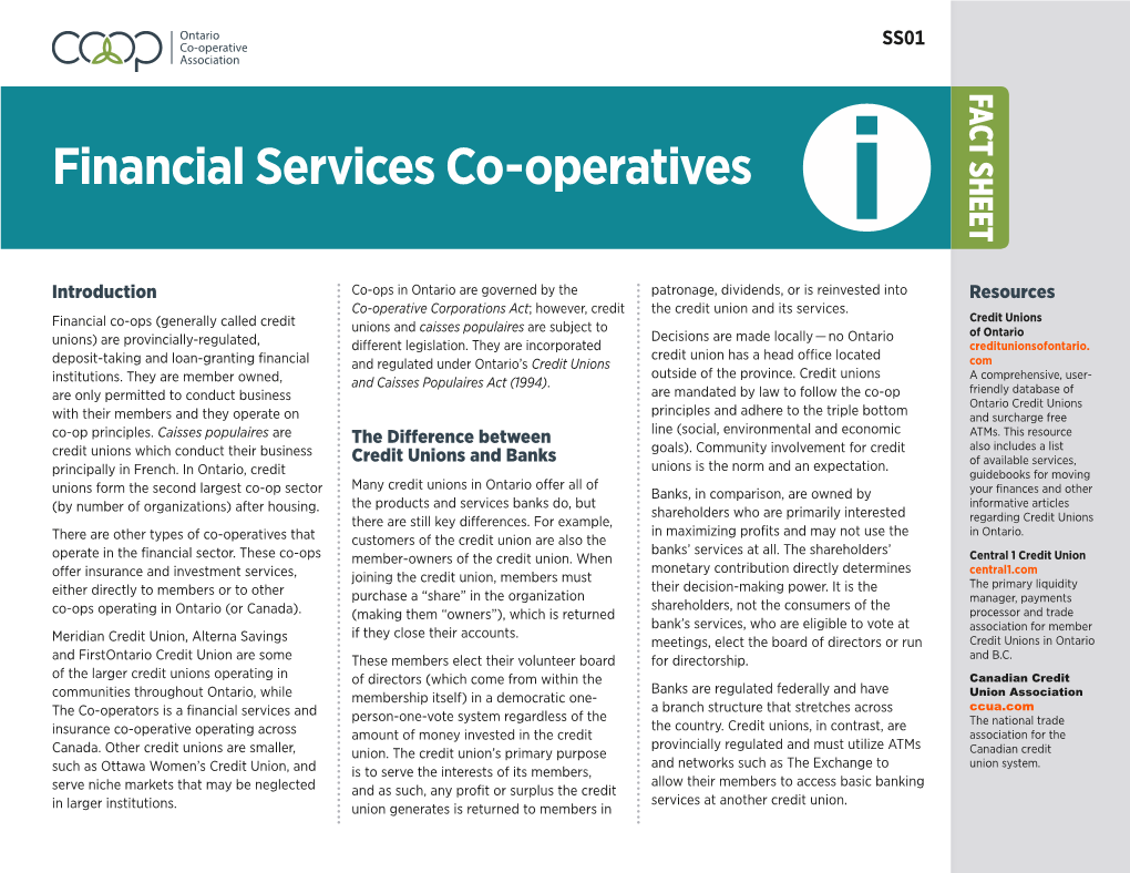 Financial Services Co‑Operatives