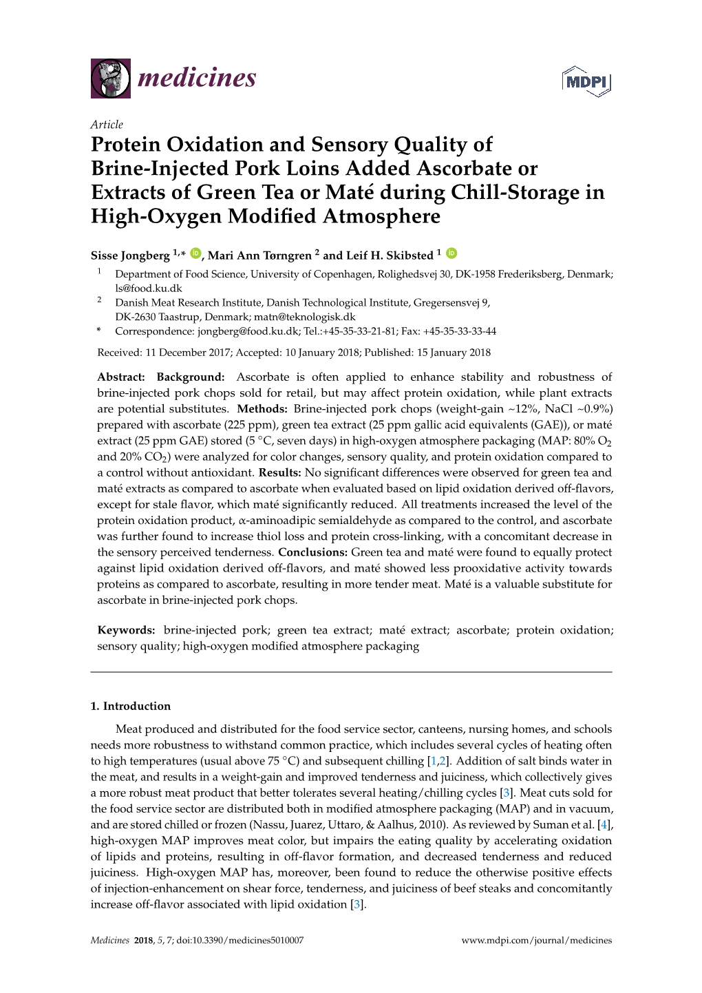 Protein Oxidation and Sensory Quality of Brine-Injected Pork Loins Added