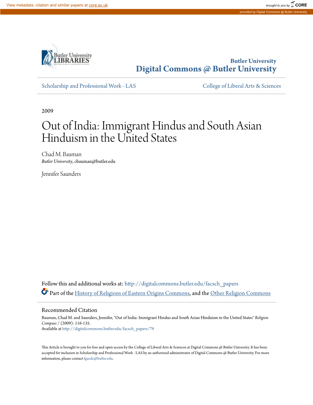 Immigrant Hindus and South Asian Hinduism in the United States Chad M