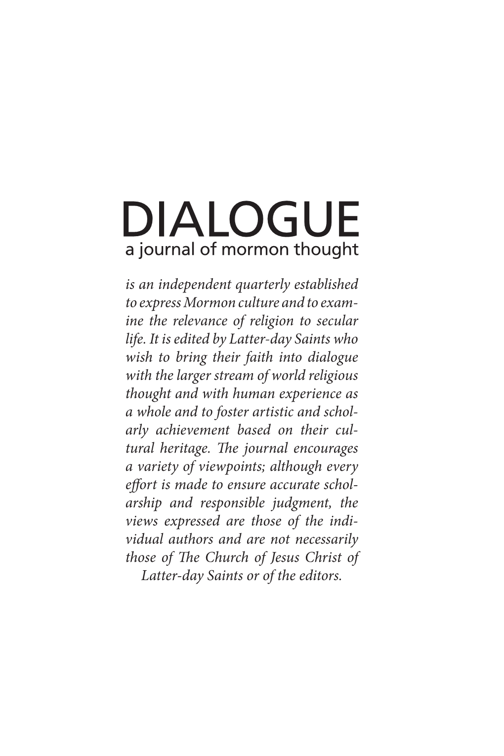 DIALOGUE a Journal of Mormon Thought