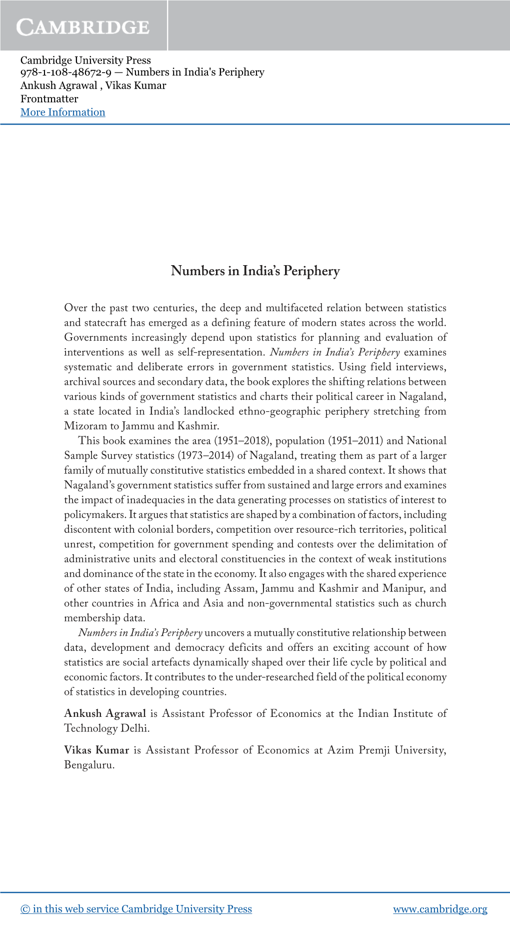 Numbers in India's Periphery Ankush Agrawal , Vikas Kumar Frontmatter More Information