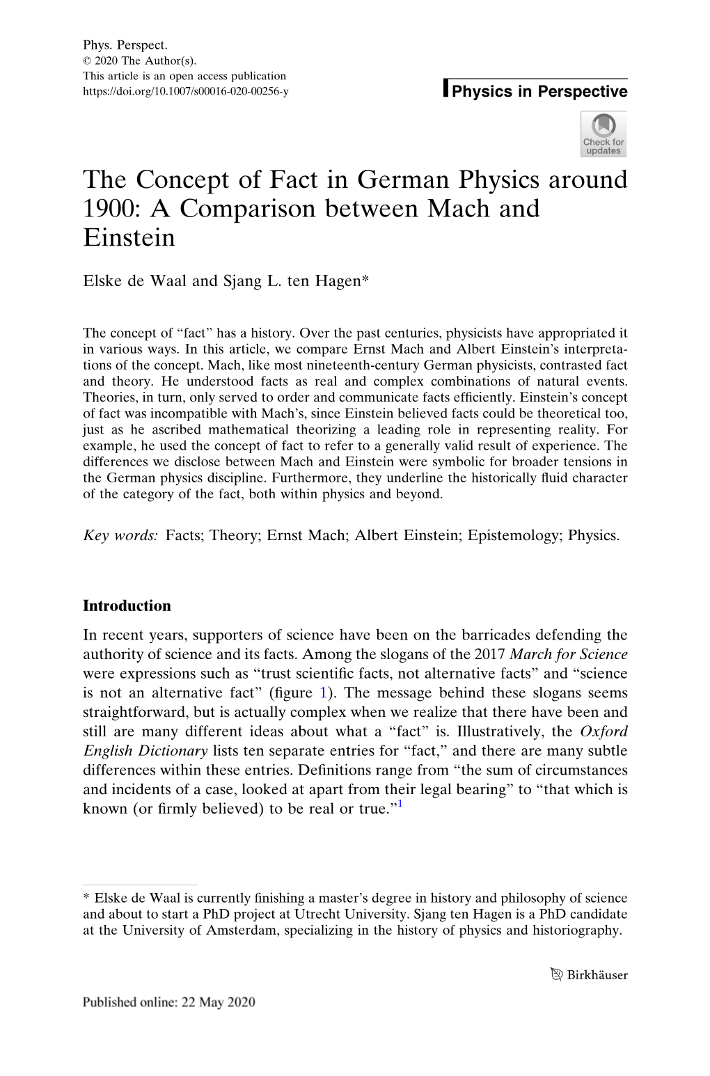 The Concept of Fact in German Physics Around 1900: a Comparison Between Mach and Einstein