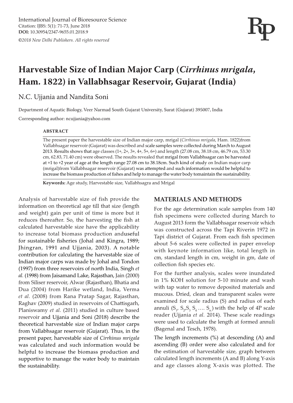 Harvestable Size of Indian Major Carp (Cirrhinus Mrigala, Ham