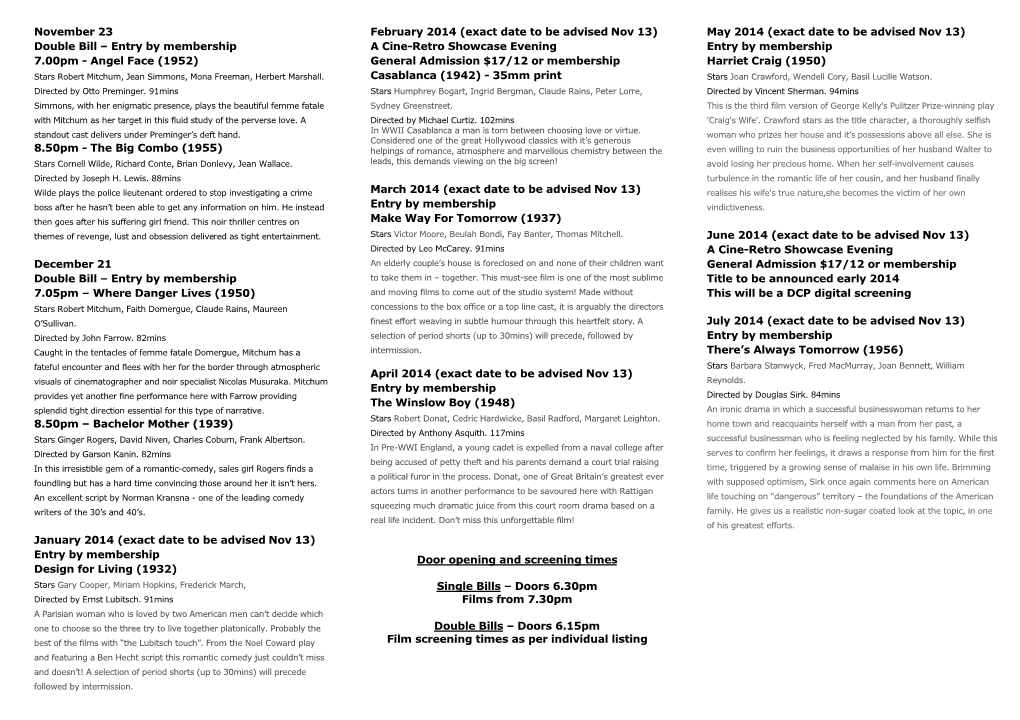 Cineretro October 2013 Programme Only