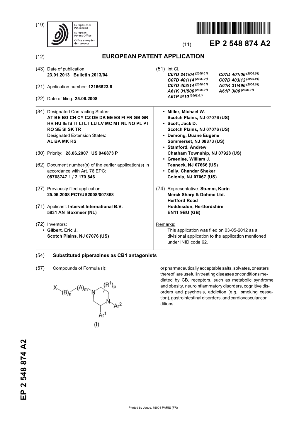 Substituted Piperazines As CB1 Antagonists