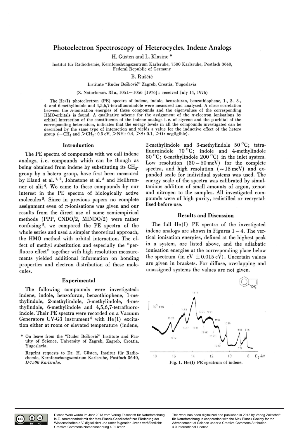 Photoelectron Spectroscopy of Heterocycles. Indene Analogs H