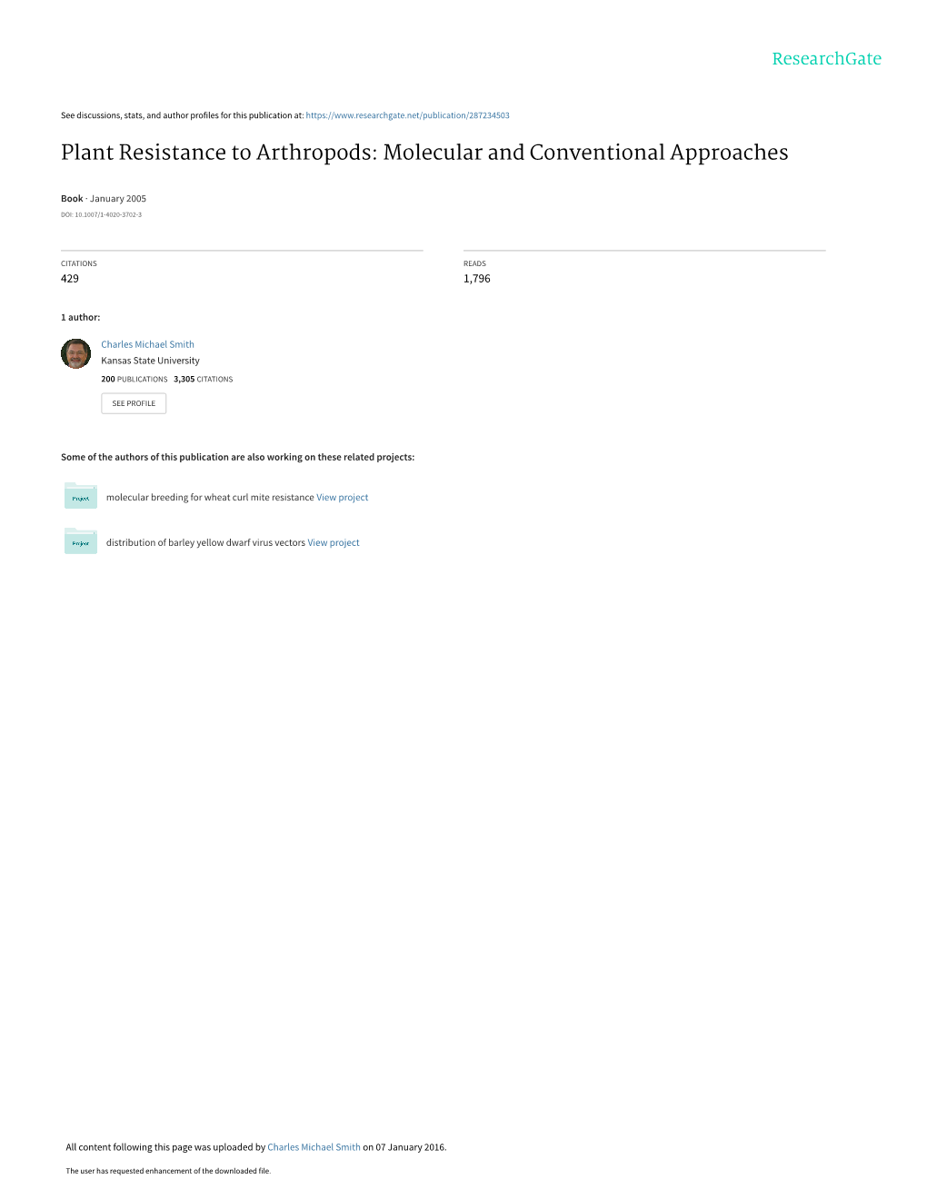 Molecular Bases of Plant Resistance to Arthropods