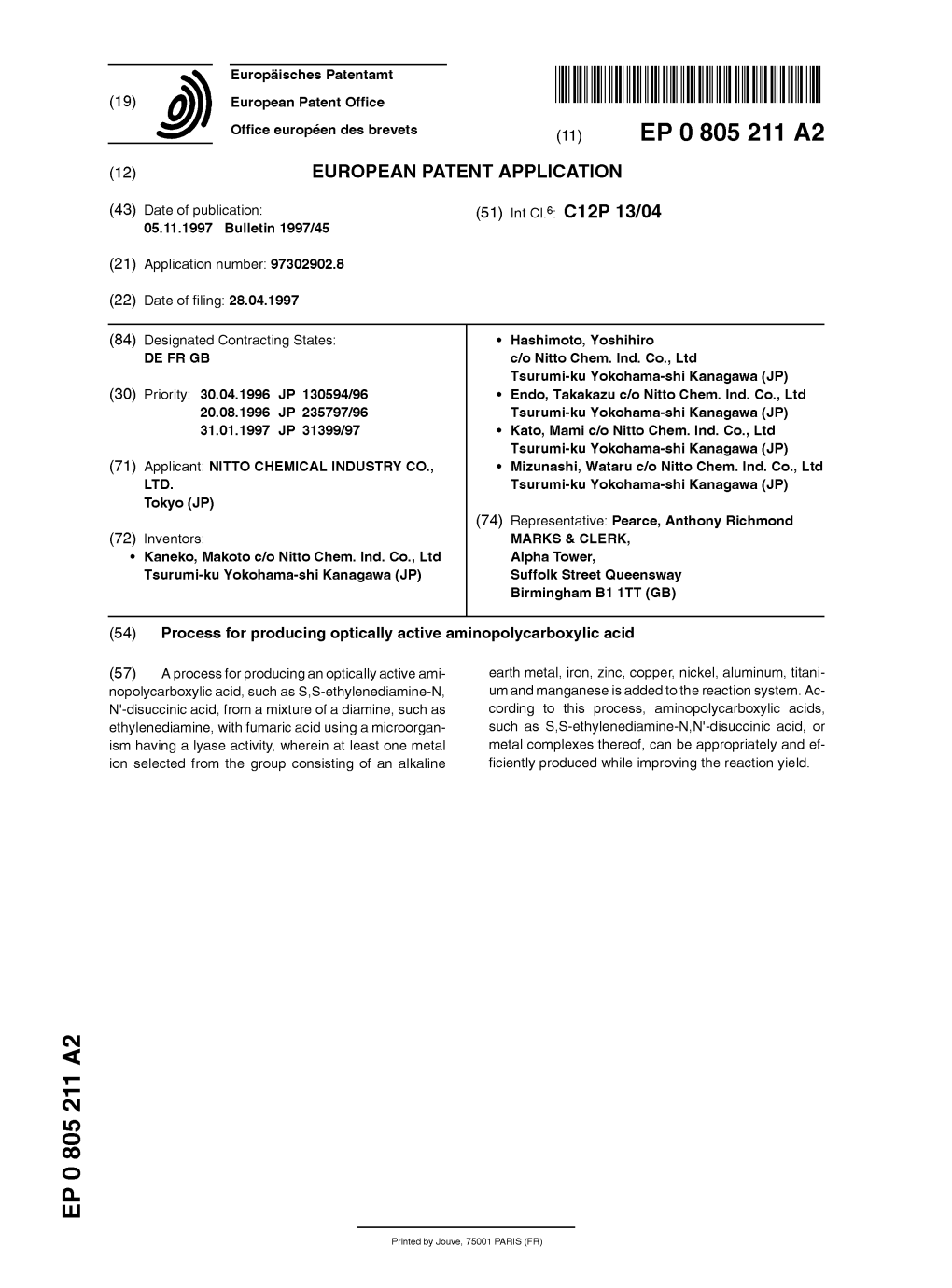 Process for Producing Optically Active Aminopolycarboxylic Acid