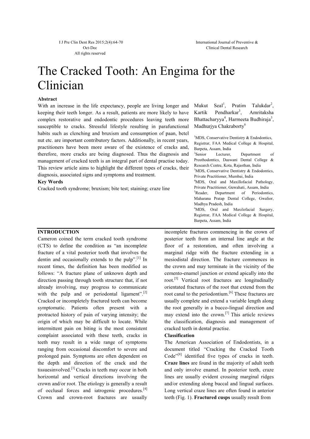 The Cracked Tooth: an Engima for the Clinician