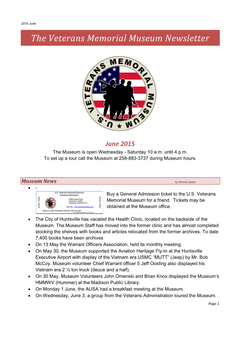 The Veterans Memorial Museum Newsletter