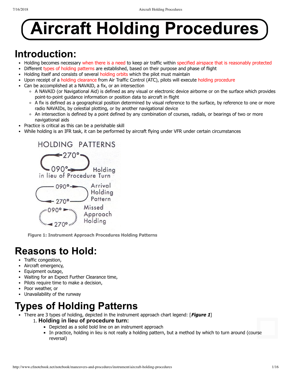 Aircraft Holding Procedures Aircraft Holding Procedures