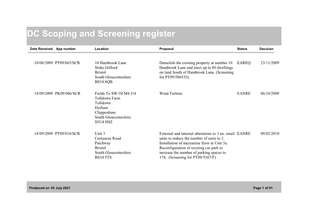 DC Scoping and Screening Register
