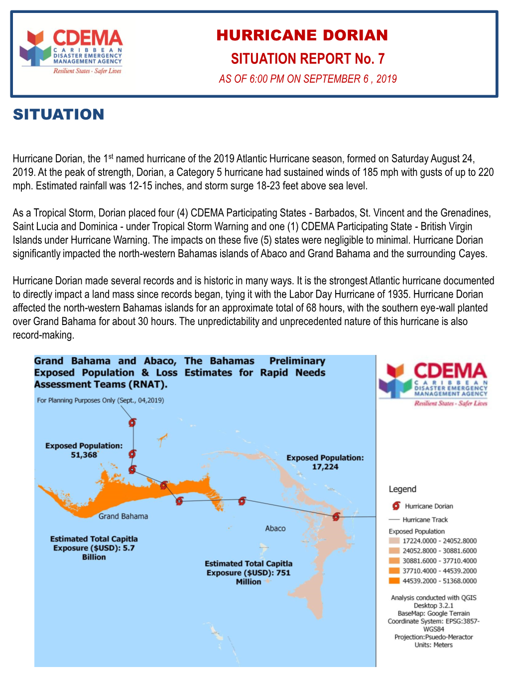 HURRICANE DORIAN SITUATION REPORT No. 7 SITUATION