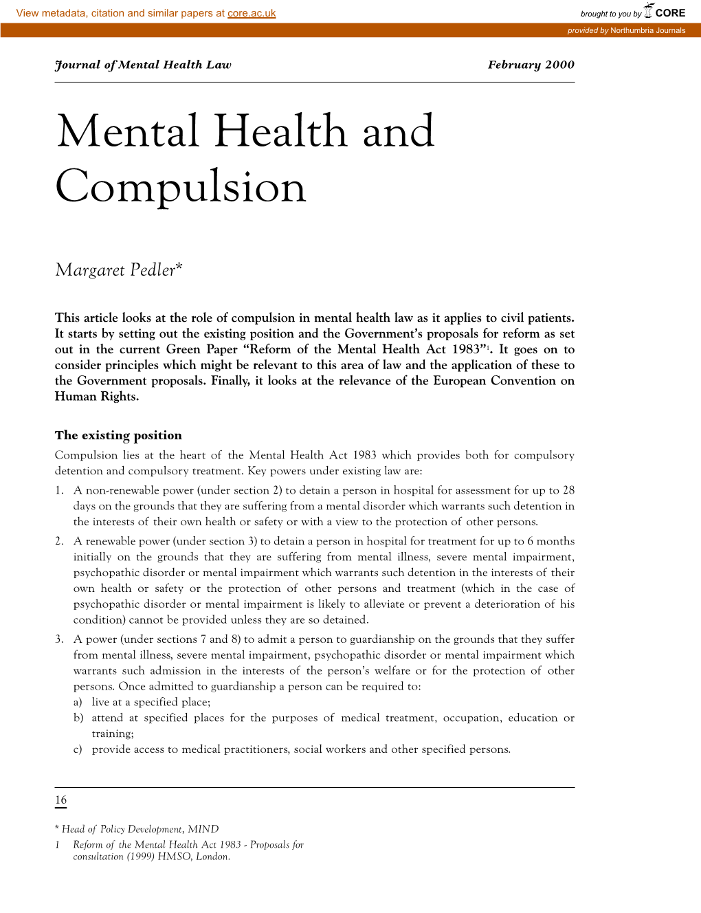 Mental Health and Compulsion