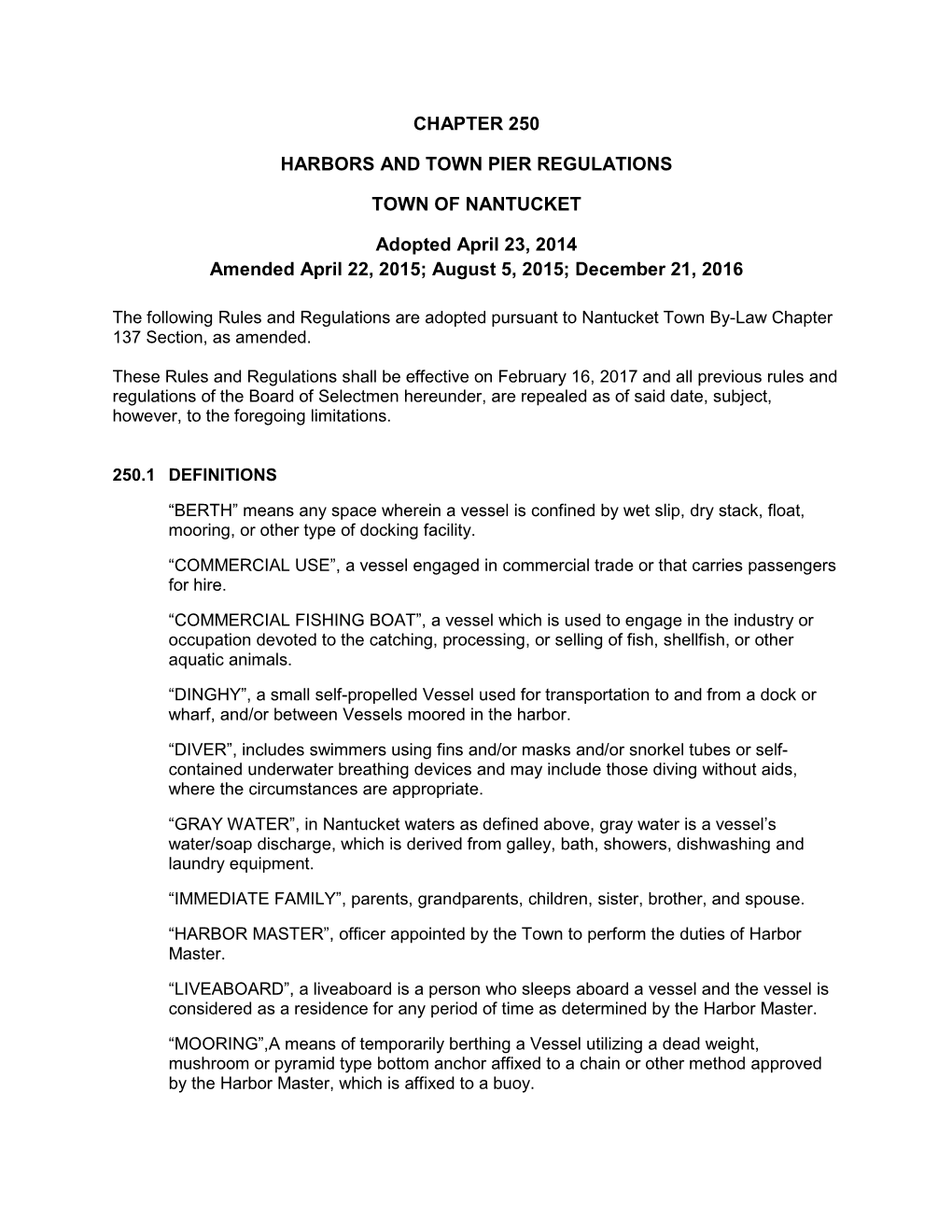 Harbors and Town Pier Regulations