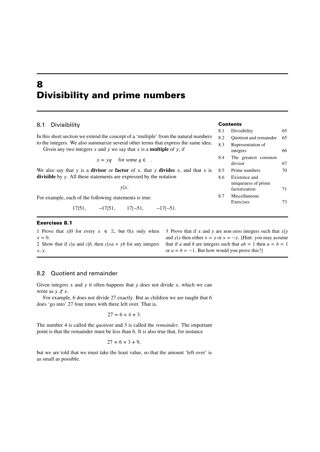 8 Divisibility and Prime Numbers