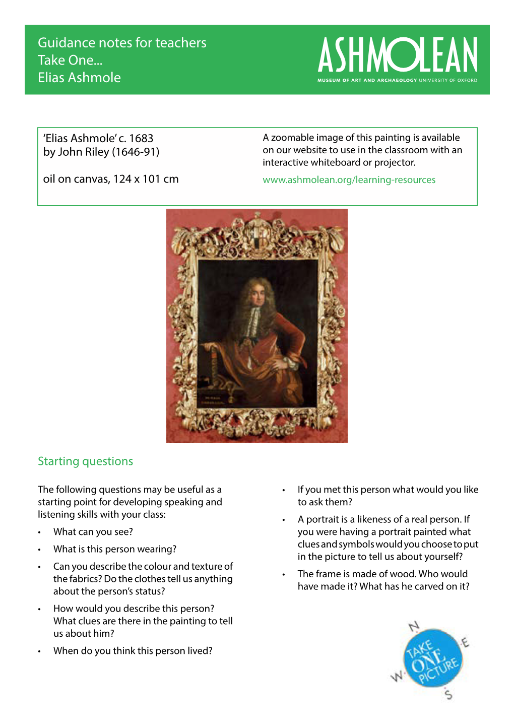 Guidance Notes for Teachers Take One... Elias Ashmole