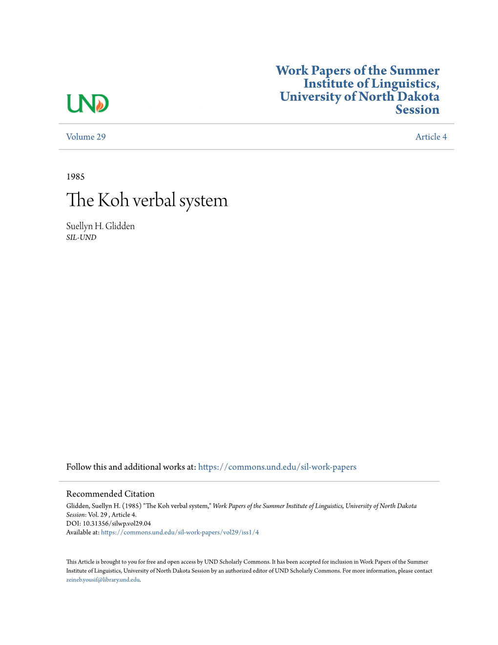 The Koh Verbal System Suellyn H