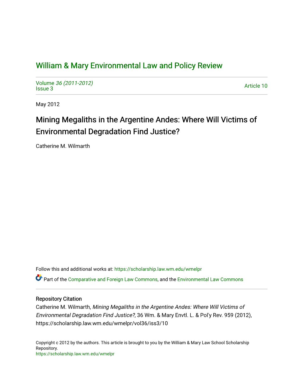 Mining Megaliths in the Argentine Andes: Where Will Victims of Environmental Degradation Find Justice?