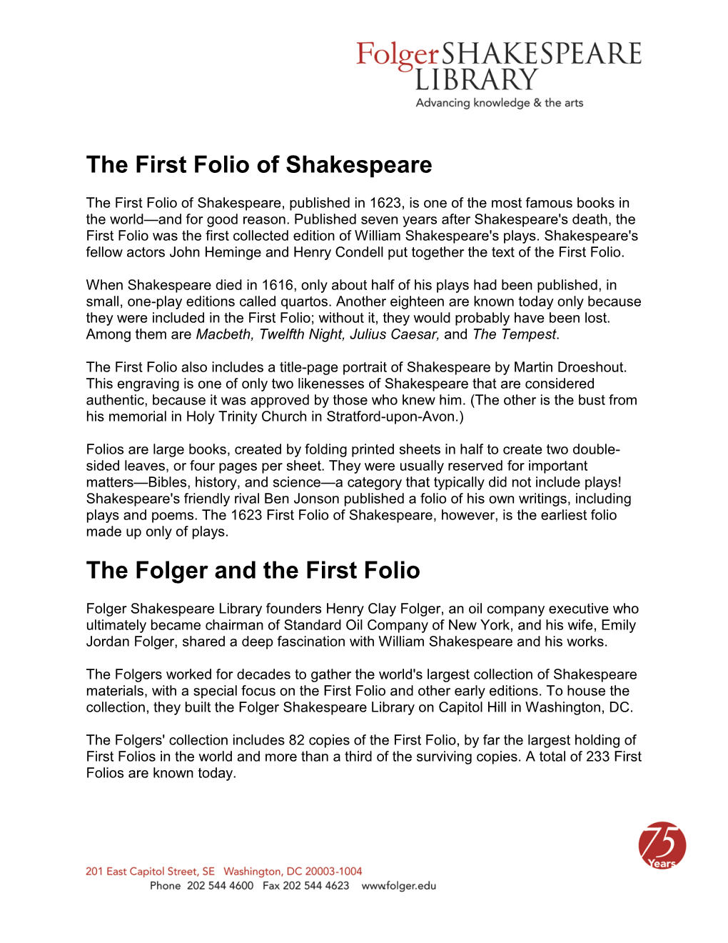 The First Folio of Shakespeare the Folger and the First Folio