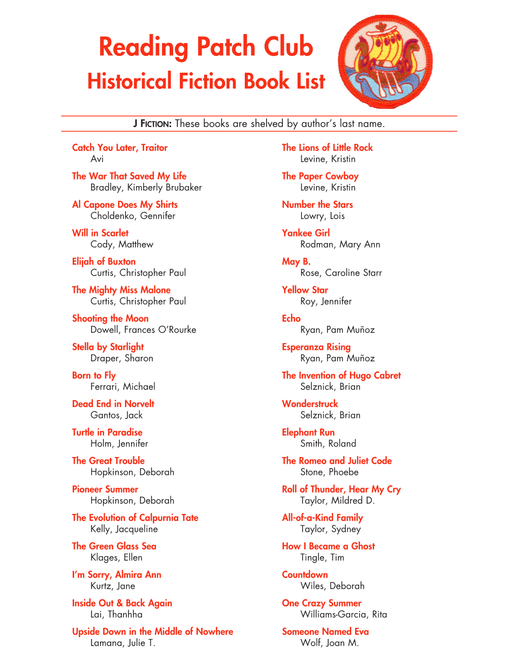 Reading Patch Club Historical Fiction Book List