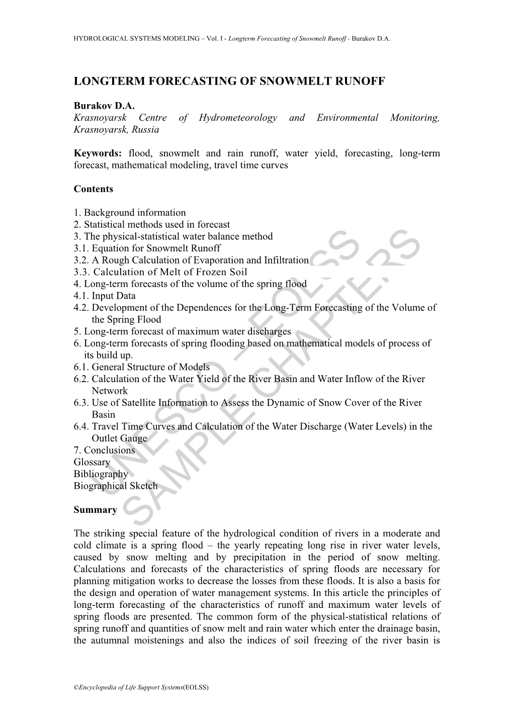 Longterm Forecasting of Snowmelt Runoff - Burakov D.A