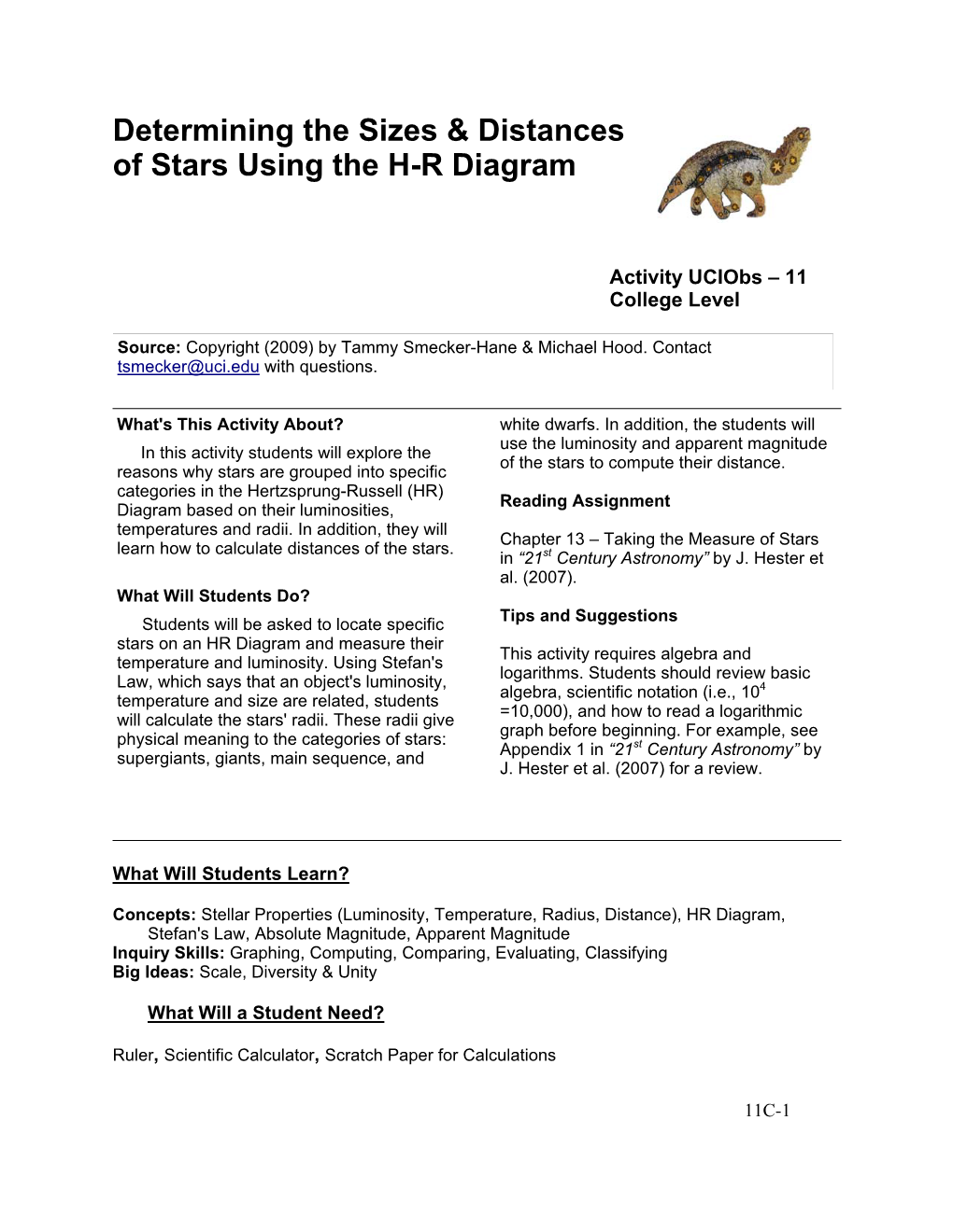 Determining the Sizes & Distances of Stars Using the H-R Diagram