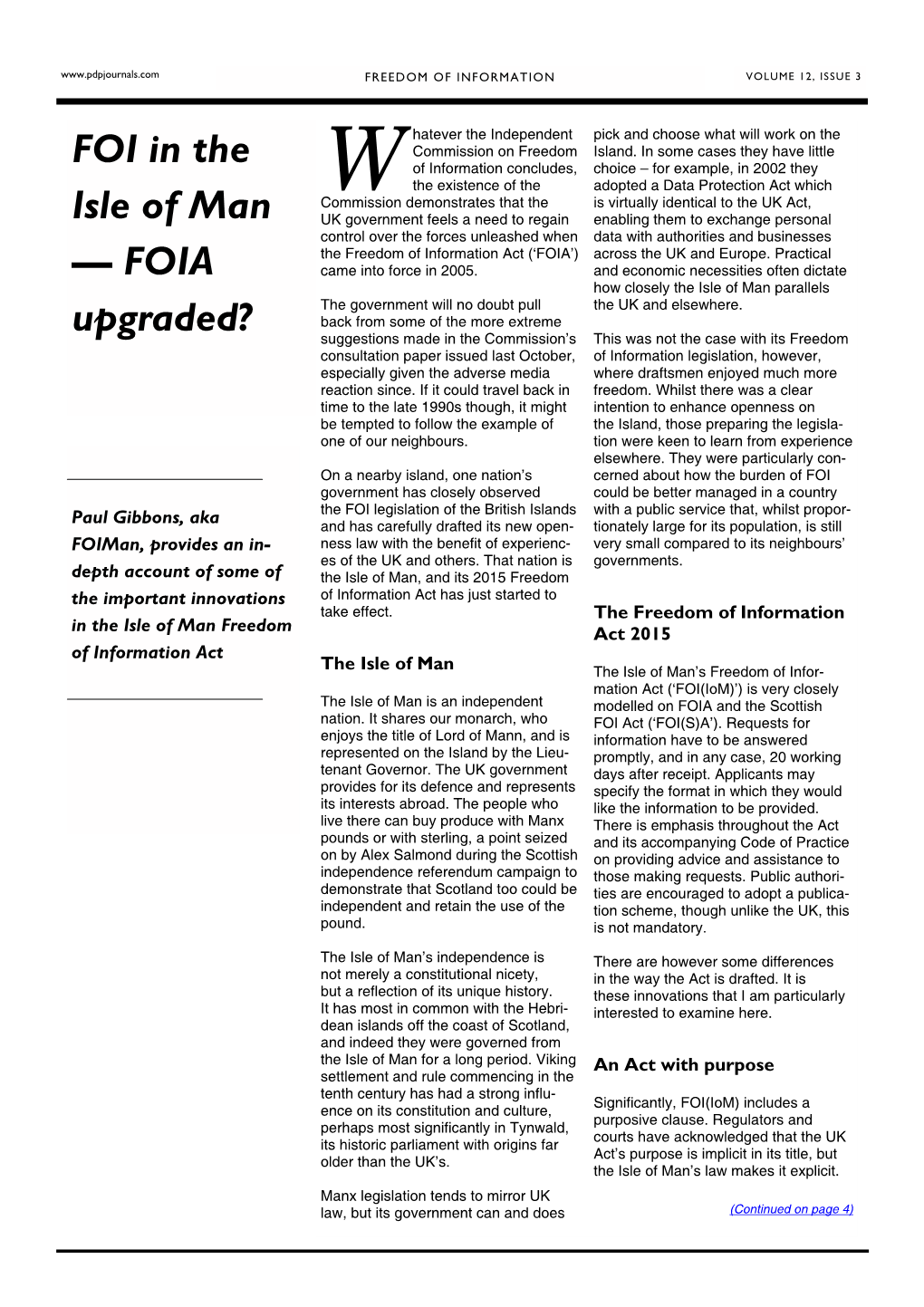 FOI in the Isle of Man — FOIA Upgraded?