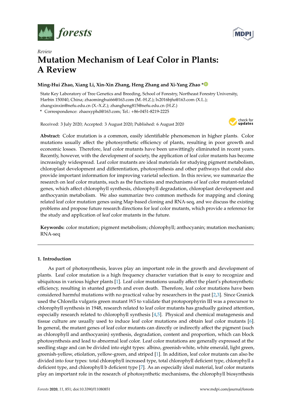 Mutation Mechanism of Leaf Color in Plants: a Review