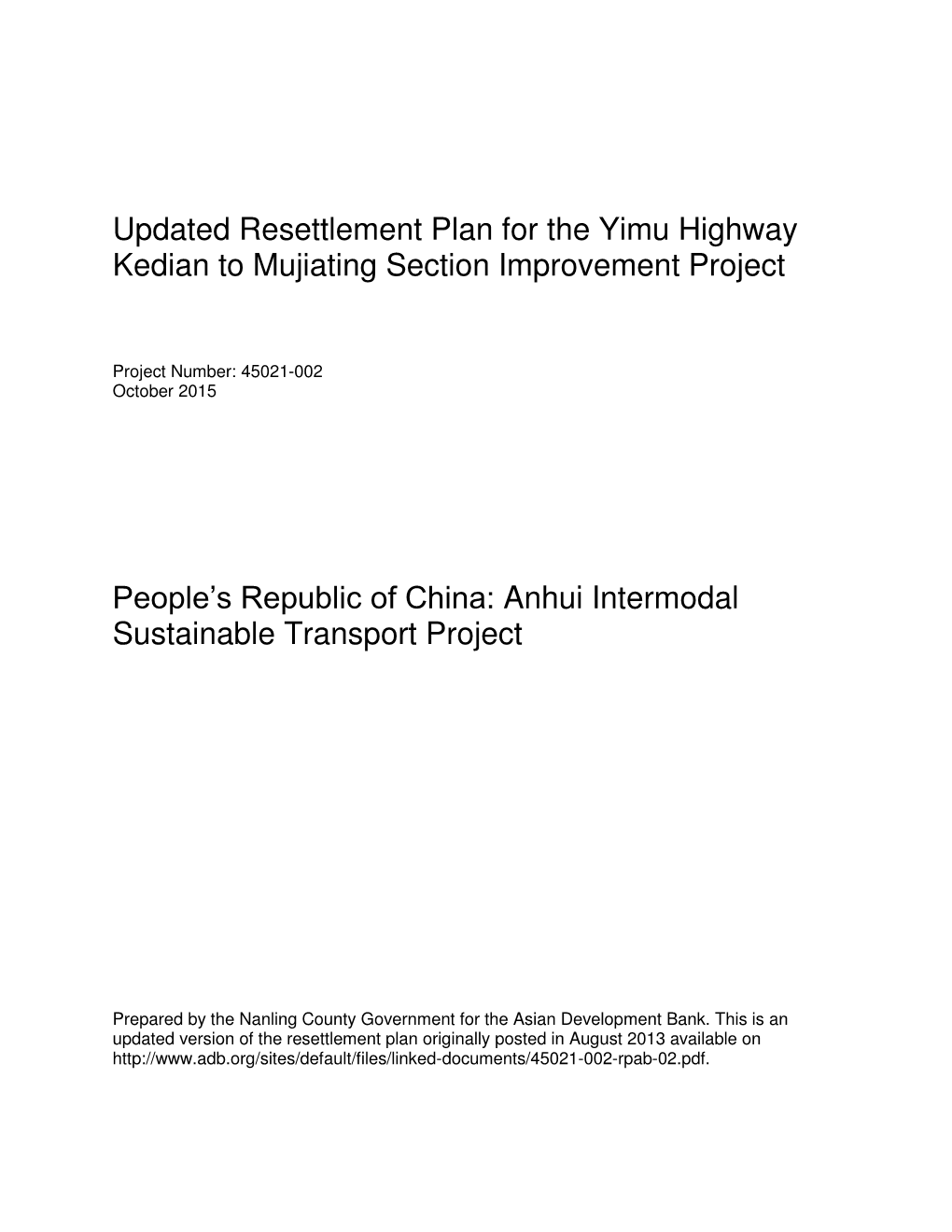 Anhui Intermodal Sustainable Transport Project