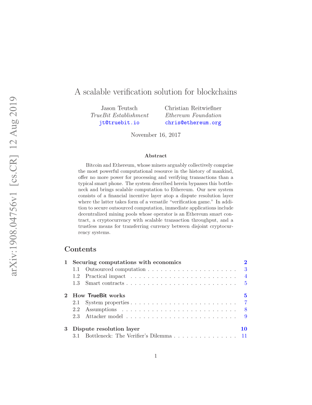 A Scalable Verification Solution for Blockchains