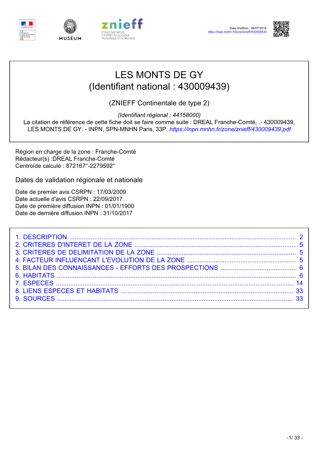 LES MONTS DE GY (Identifiant National : 430009439)