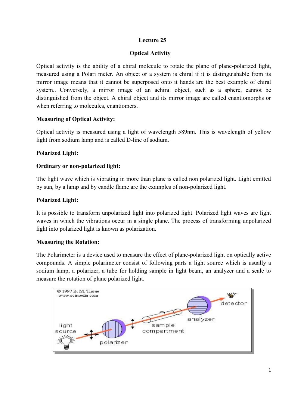 Lecture 25 Optical Activity Optical Activity Is the Ability of a Chiral