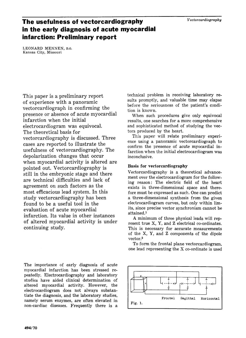 The Usefulness of Vectorcardiography in the Early Diagnosis of Acute