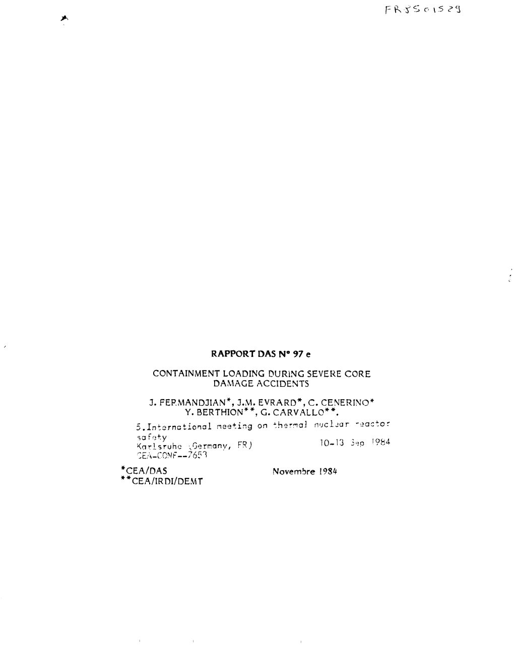 Containment Loading During Severe Core Damage Accidents J