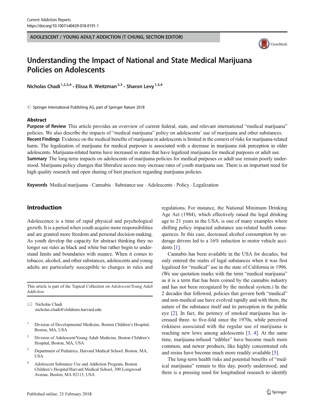 Understanding the Impact of National and State Medical Marijuana Policies on Adolescents