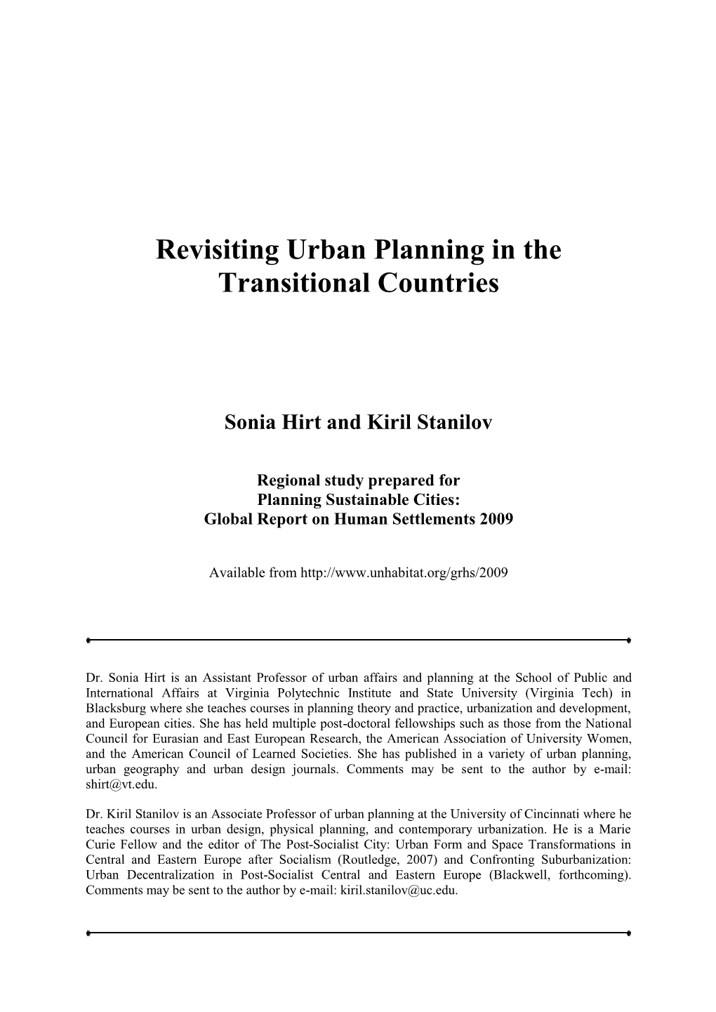 Revisiting Urban Planning in the Transitional Countries