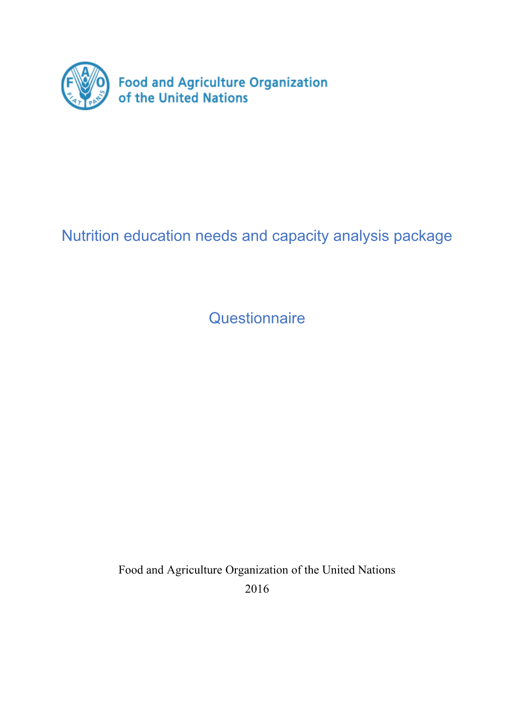 Nutrition Education Needs and Capacity Analysis Package