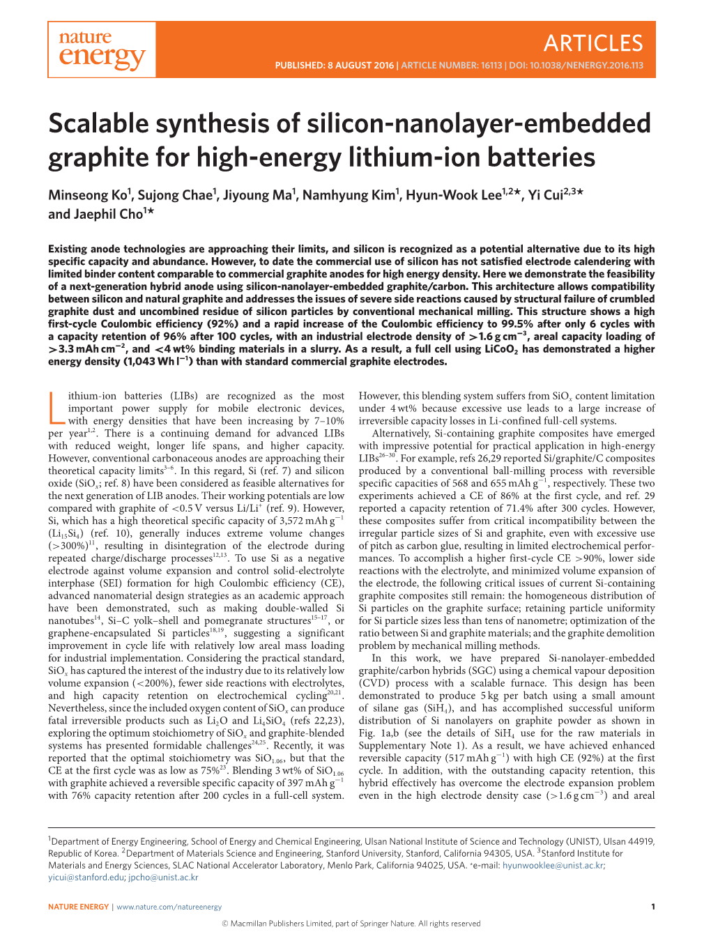 Scalable Synthesis of Silicon-Nanolayer-Embedded