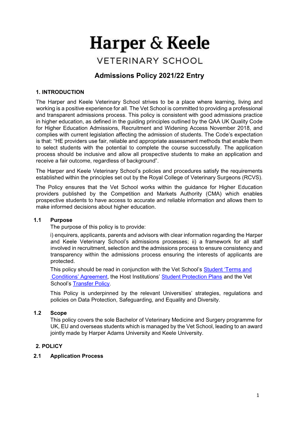 Admissions Policy 2021/22 Entry