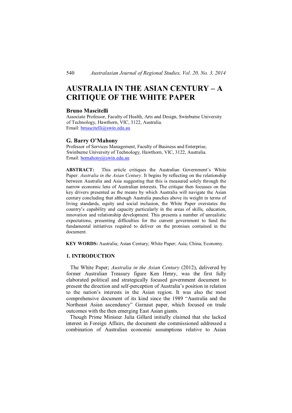 Australia in the Asian Century – a Critique of the White Paper