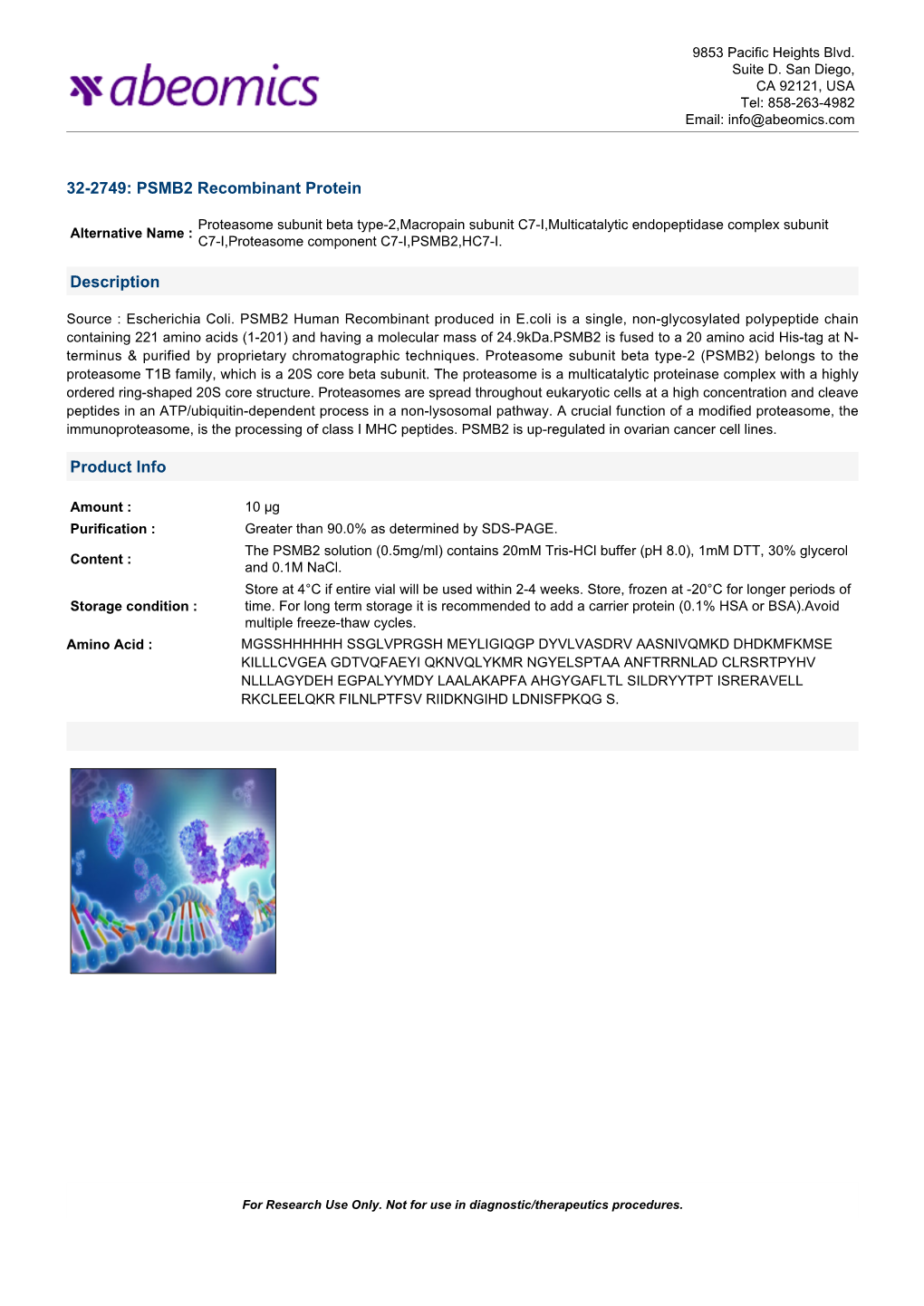 32-2749: PSMB2 Recombinant Protein Description Product Info